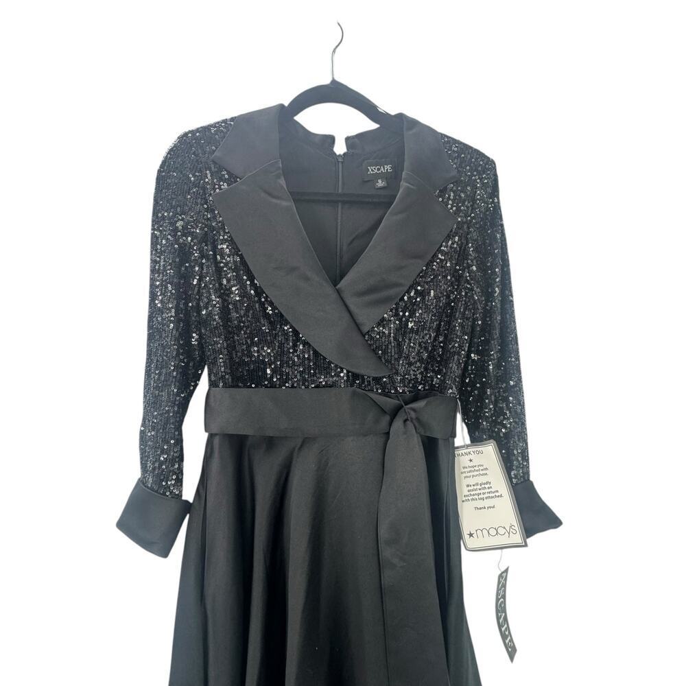 Xscape Women's Evening Sequin Long Sleeve Tux Ballgown Black Size 6 NWT - Picture 6 of 12